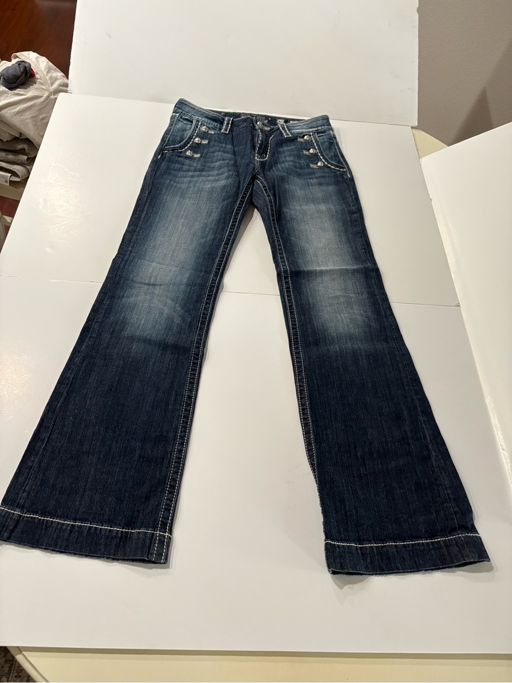Miss Me Women's Wide Leg Jeans - Dark Blue size 30 JPS5148